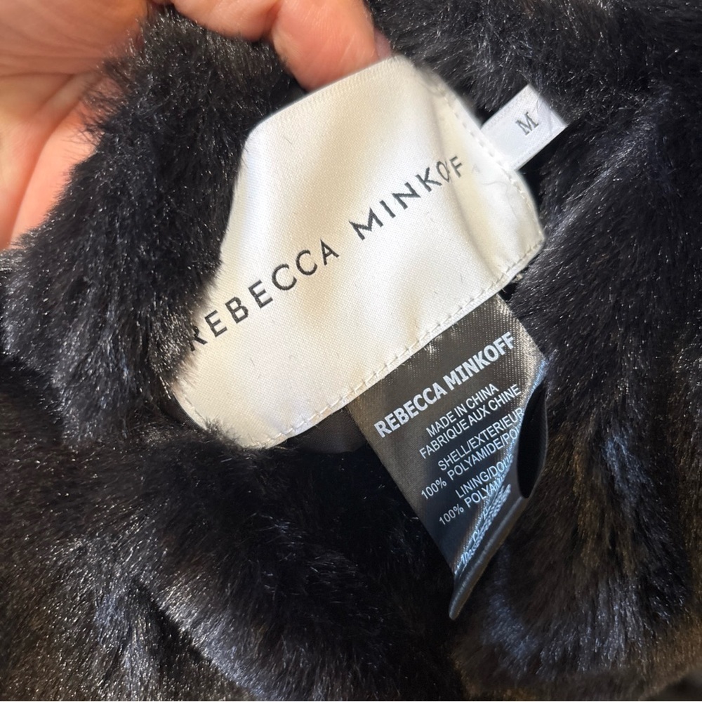 NWT Rebecca Minkoff Black Reversible Faux Fur Hooded Puffer Jacket Size M Medium - Picture 8 of 12